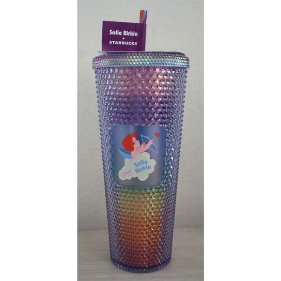 Sofie Birkin + Starbucks Plastic Cold 24 Oz Cup Sparkle/Cupid *Limited Edition - Picture 1 of 10